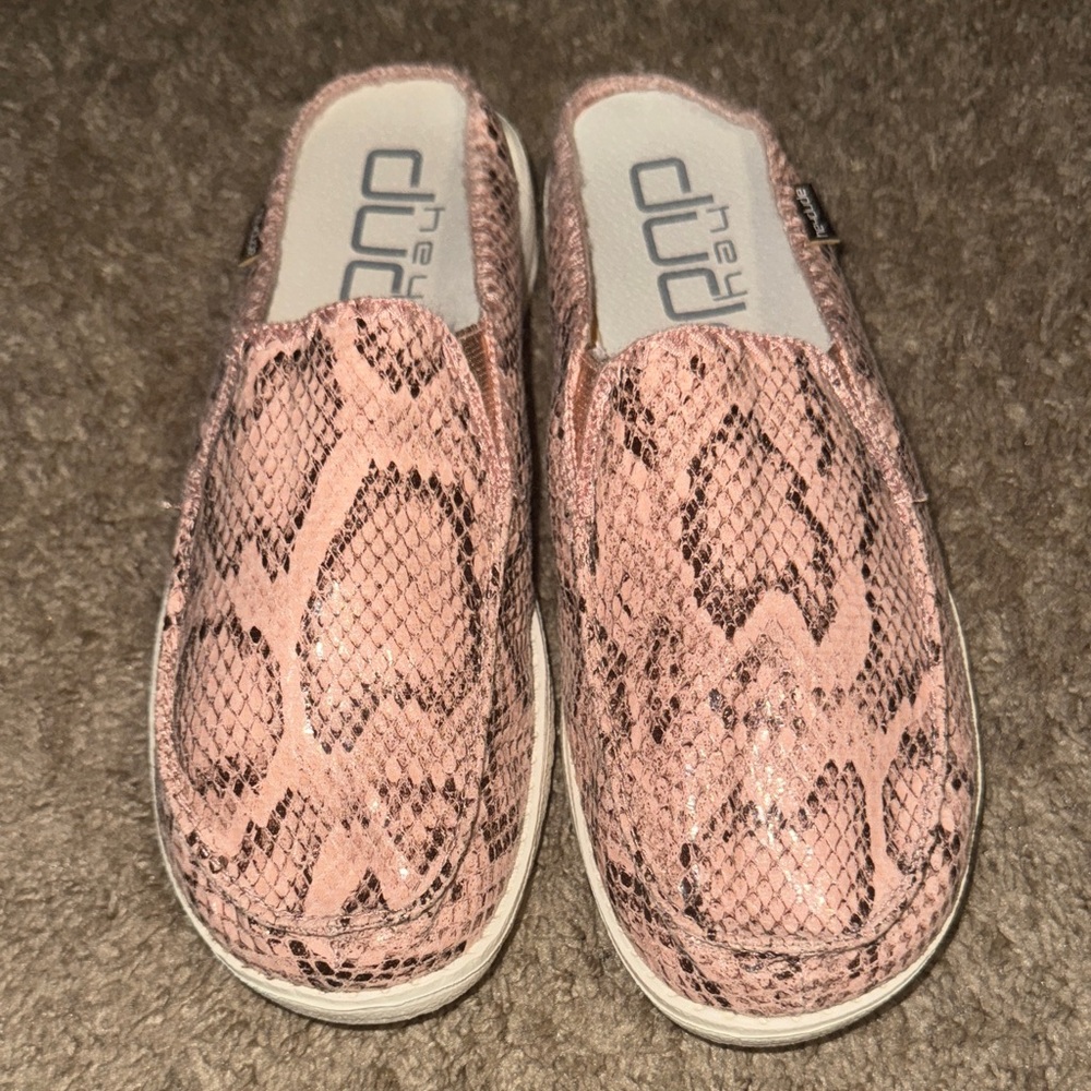 Hey Dude Pink Snake Pattern Mules